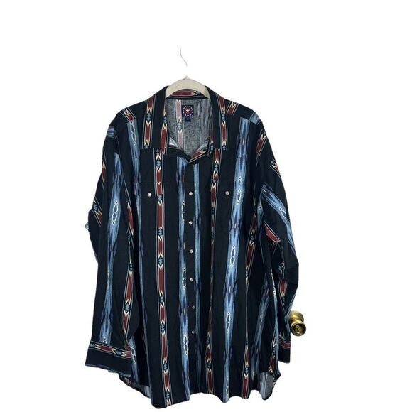 Men’s Panhandle Navy Blue Aztec Print Snap Button Front Shirt - Picture 1 of 4